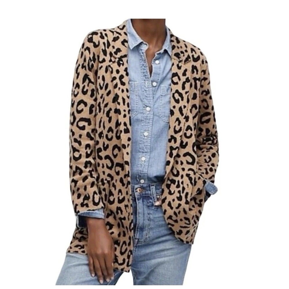 J.Crew Sophie Leopard Cheetah Print Sweater Blazer Women’s XL Merino Wool